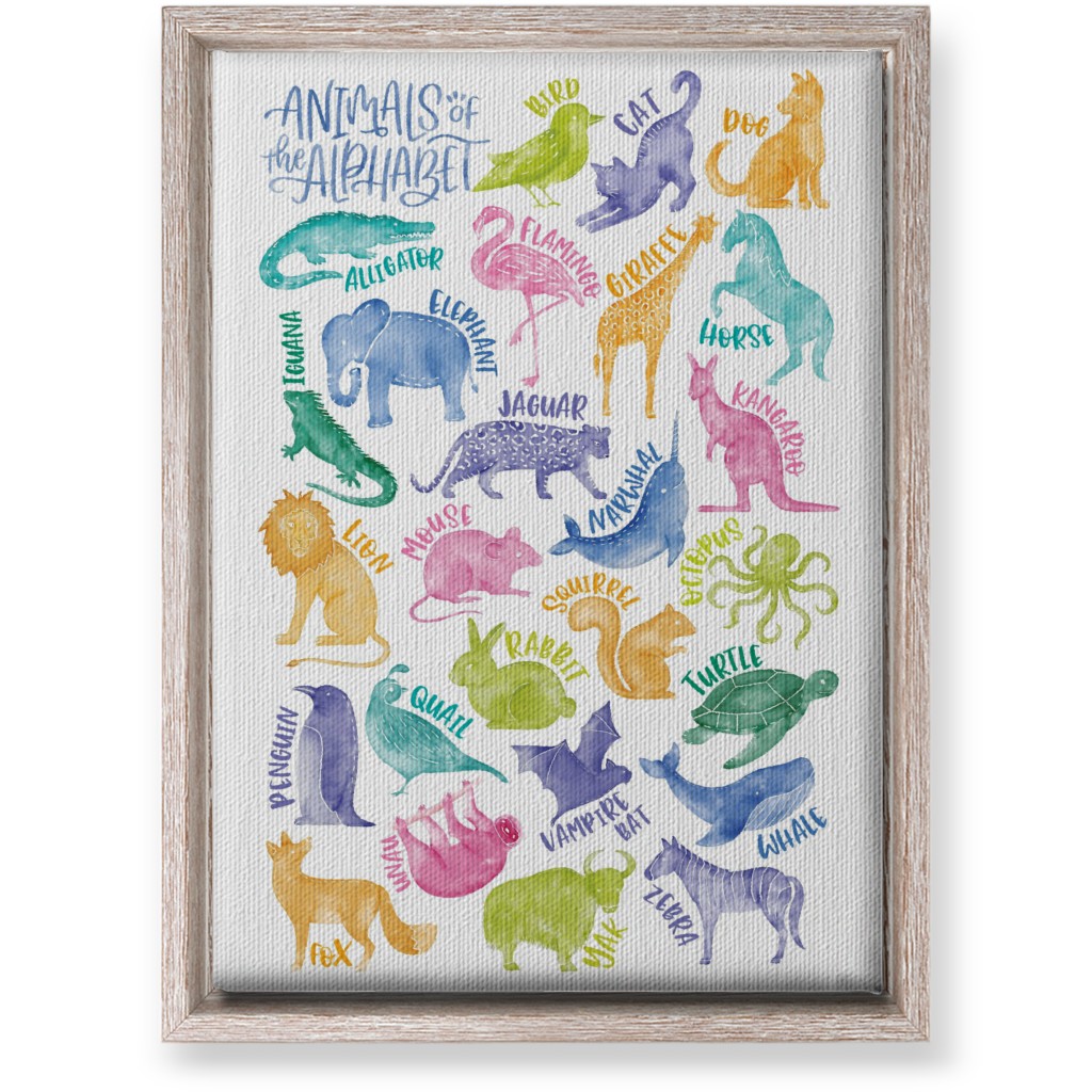Animal Alphabet Watercolor Zoo Abcs - Multi Wall Art, Rustic, Single piece, Canvas, 10x14, Multicolor