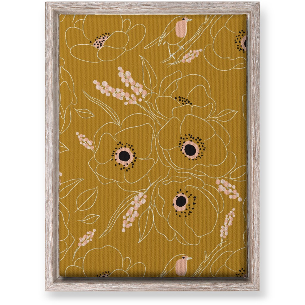 Freehand Robin & Winter Blooms - Gold Wall Art, Rustic, Single piece, Canvas, 10x14, Yellow