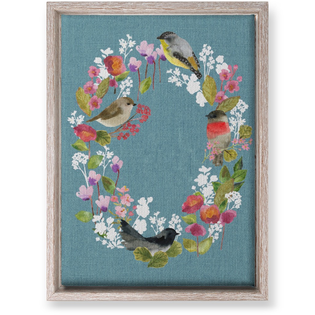 Winter Birds in the Garden Wreath - Blue Wall Art, Rustic, Single piece, Canvas, 10x14, Blue, True Blue