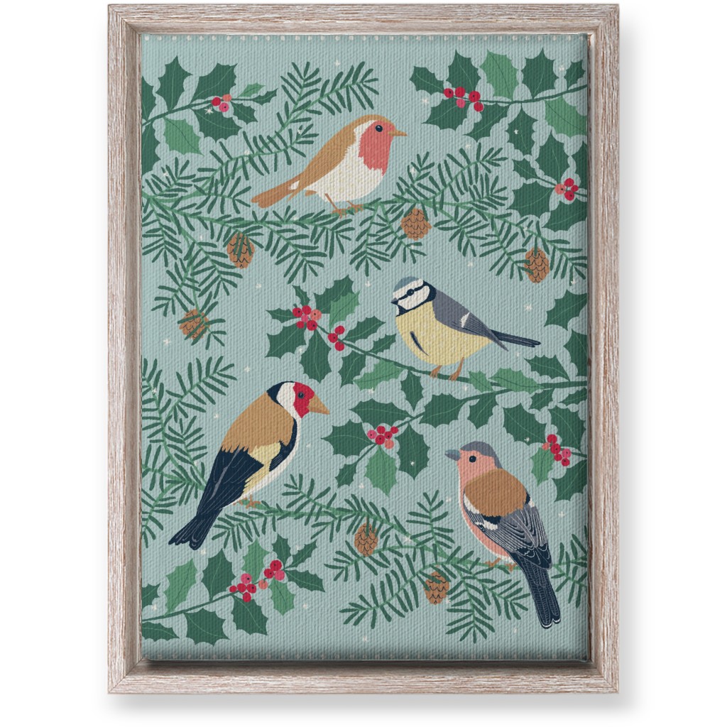 Robin & Friends, Winter Garden Birds - Blue Wall Art, Rustic, Single piece, Canvas, 10x14, Blue