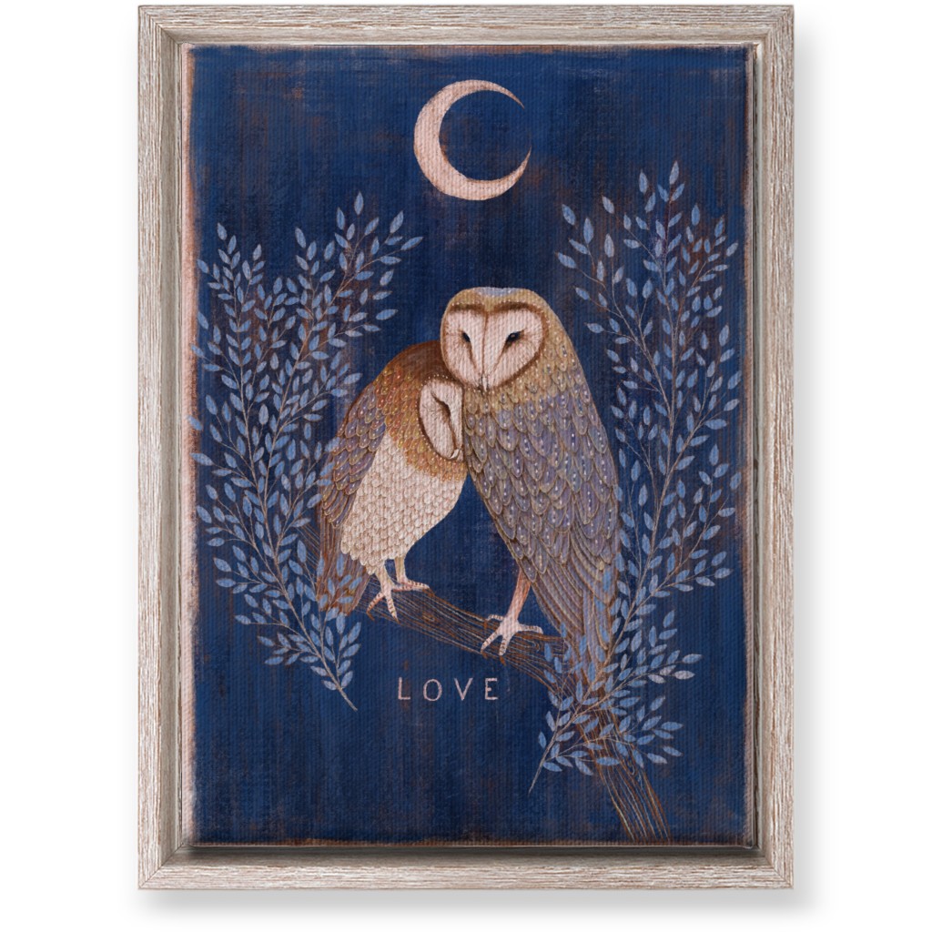 Pair of Barn Owls At Night Wall Art, Rustic, Single piece, Canvas, 10x14, Blue, True Blue
