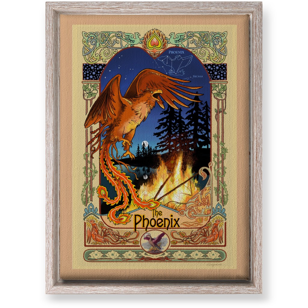 Art Nouveau Golden Phoenix Wall Art, Rustic, Single piece, Canvas, 10x14, Multicolor
