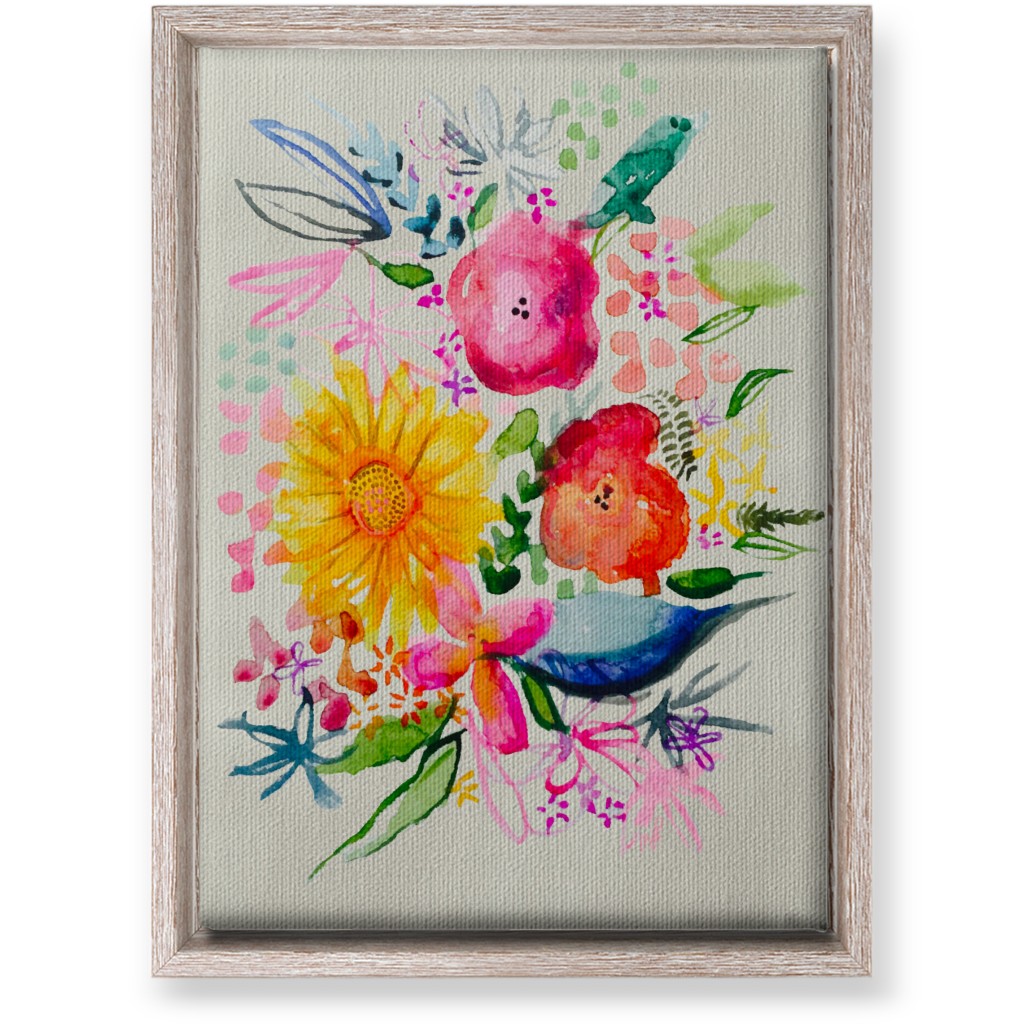 Summer Watercolor Floral Painting - Bright Wall Art, Rustic, Single piece, Canvas, 10x14, Multicolor