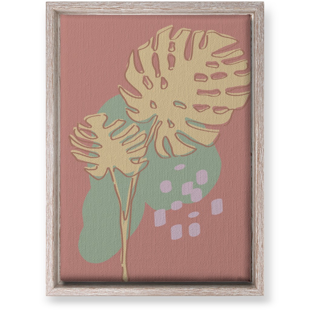 Modern Monstera Leaf - Pink Wall Art, Rustic, Single piece, Canvas, 10x14, Brown