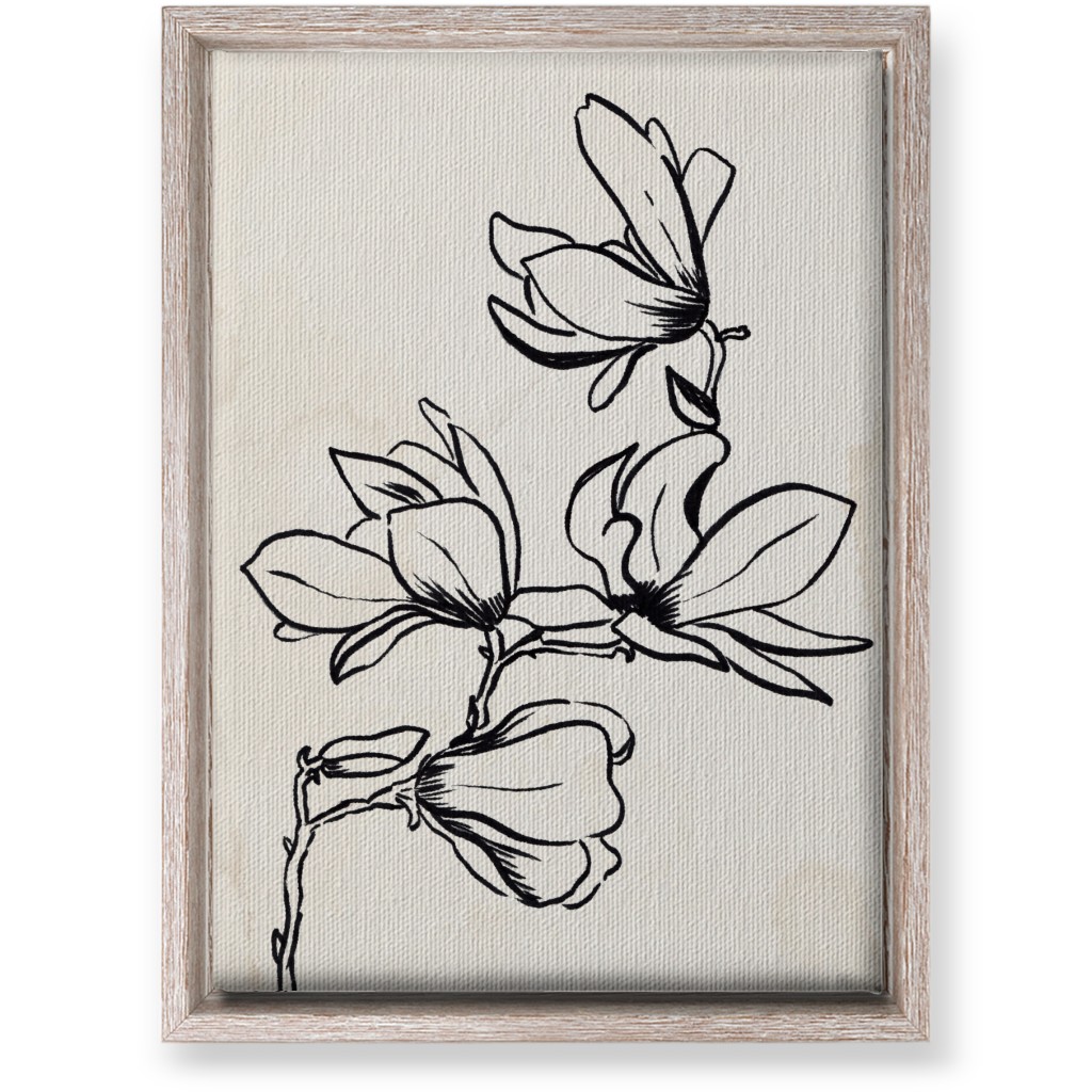 Vintage Magnolia Sketch - Beige and Black Wall Art, Rustic, Single piece, Canvas, 10x14, Beige, Pearl
