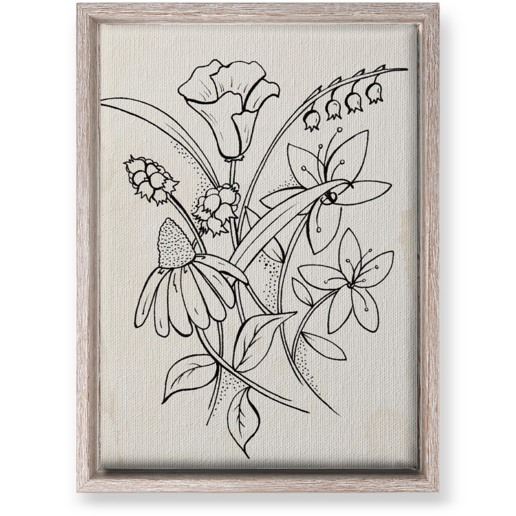 Vintage Wildflower Sketch - Beige and Black Wall Art, Rustic, Single piece, Canvas, 10x14, Beige, Pearl