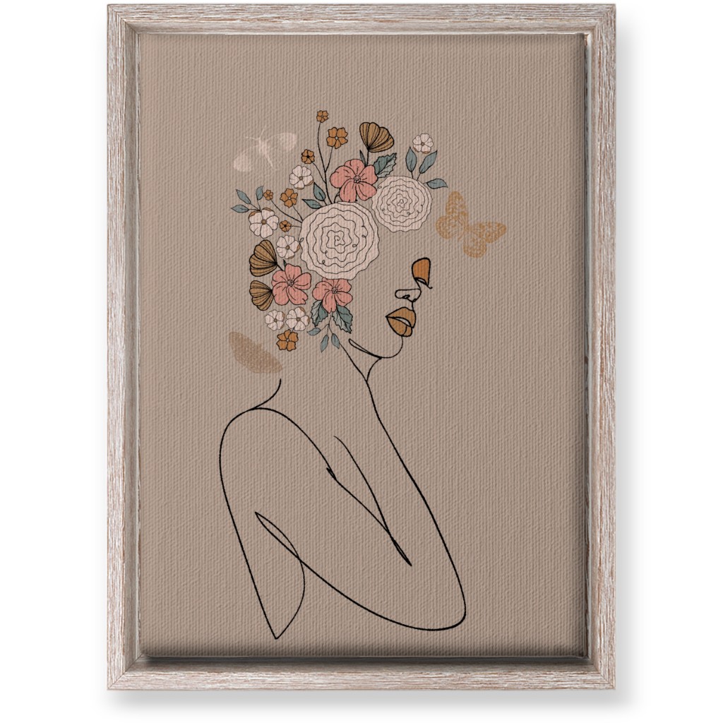 Botanical Feminine Sketch - Neutral Wall Art, Rustic, Single piece, Canvas, 10x14, Beige, Pearl