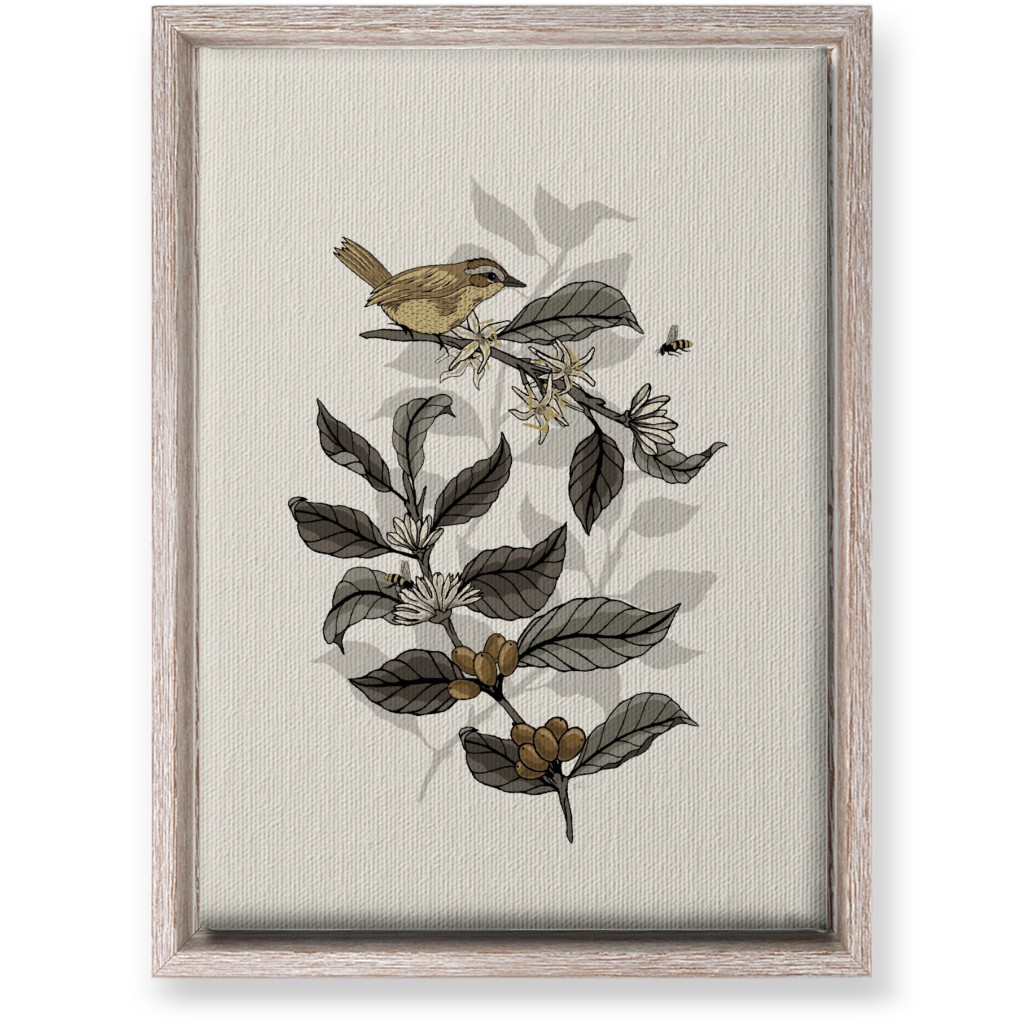 Bee, Bird and Coffee Plant - Neutral Wall Art, Rustic, Single piece, Canvas, 10x14, Beige, Pearl