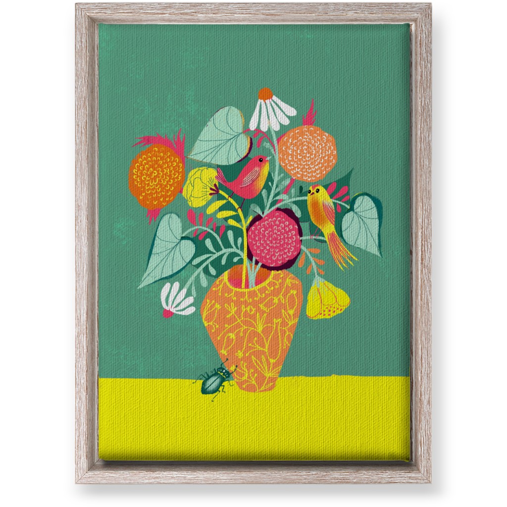 Birds and Bugs Bouquet - Multi Wall Art, Rustic, Single piece, Canvas, 10x14, Green, Classic Green
