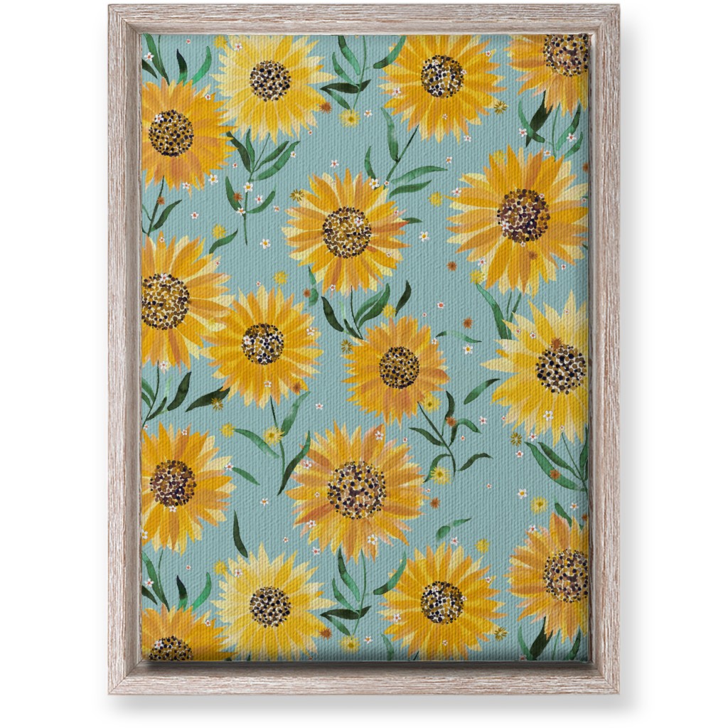 Happy Sunflowers - Yellow on Green Wall Art, Rustic, Single piece, Canvas, 10x14, Yellow