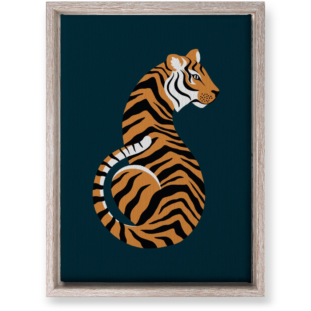 Tiger Illustration - Orange on Black Wall Art, Rustic, Single piece, Canvas, 10x14, Orange, Orange