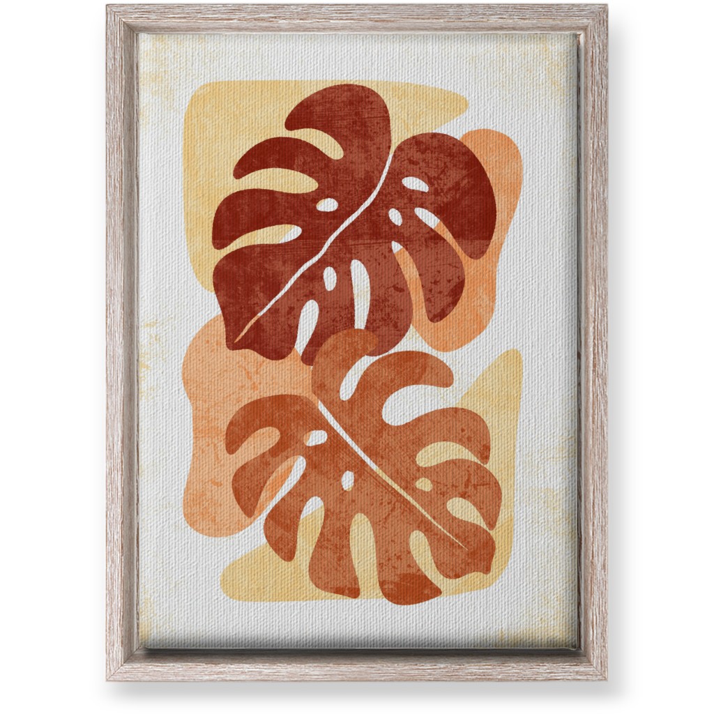 Botanical Monstera Leaves - Earthy Warm Tones Wall Art, Rustic, Single piece, Canvas, 10x14, Orange, Orange