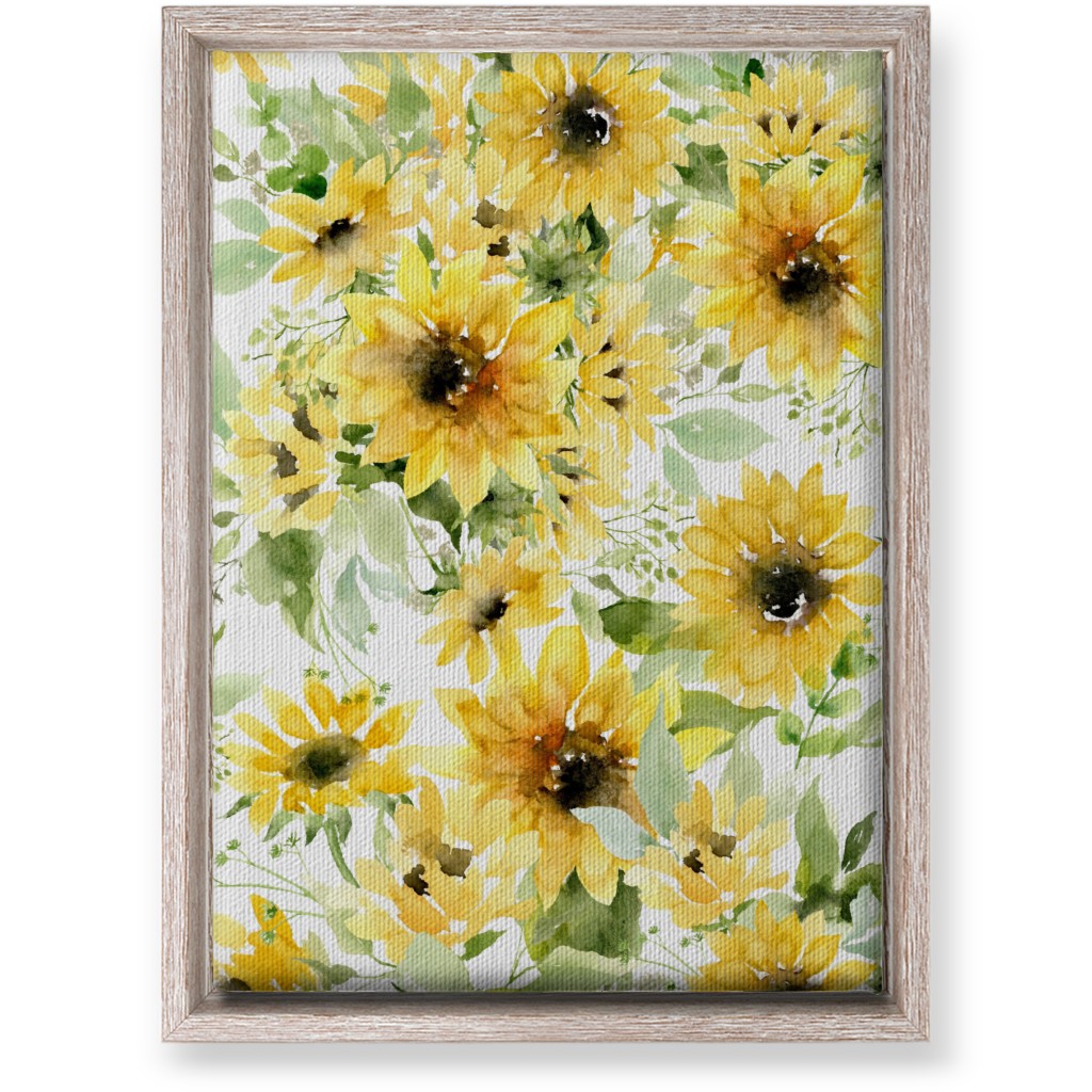 Field of Sunflowers Watercolor - Yellow Wall Art, Rustic, Single piece, Canvas, 10x14, Yellow