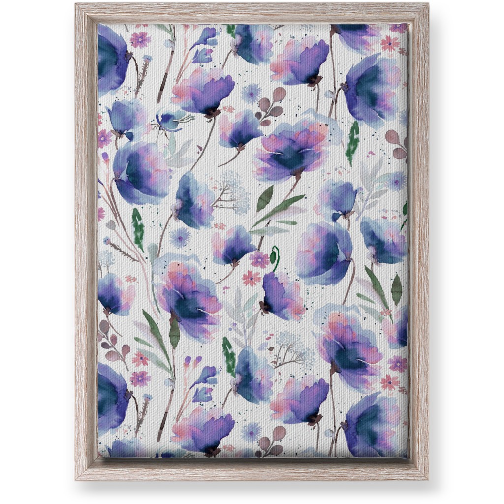 Abstract Poppies - Blue Wall Art, Rustic, Single piece, Canvas, 10x14, Blue