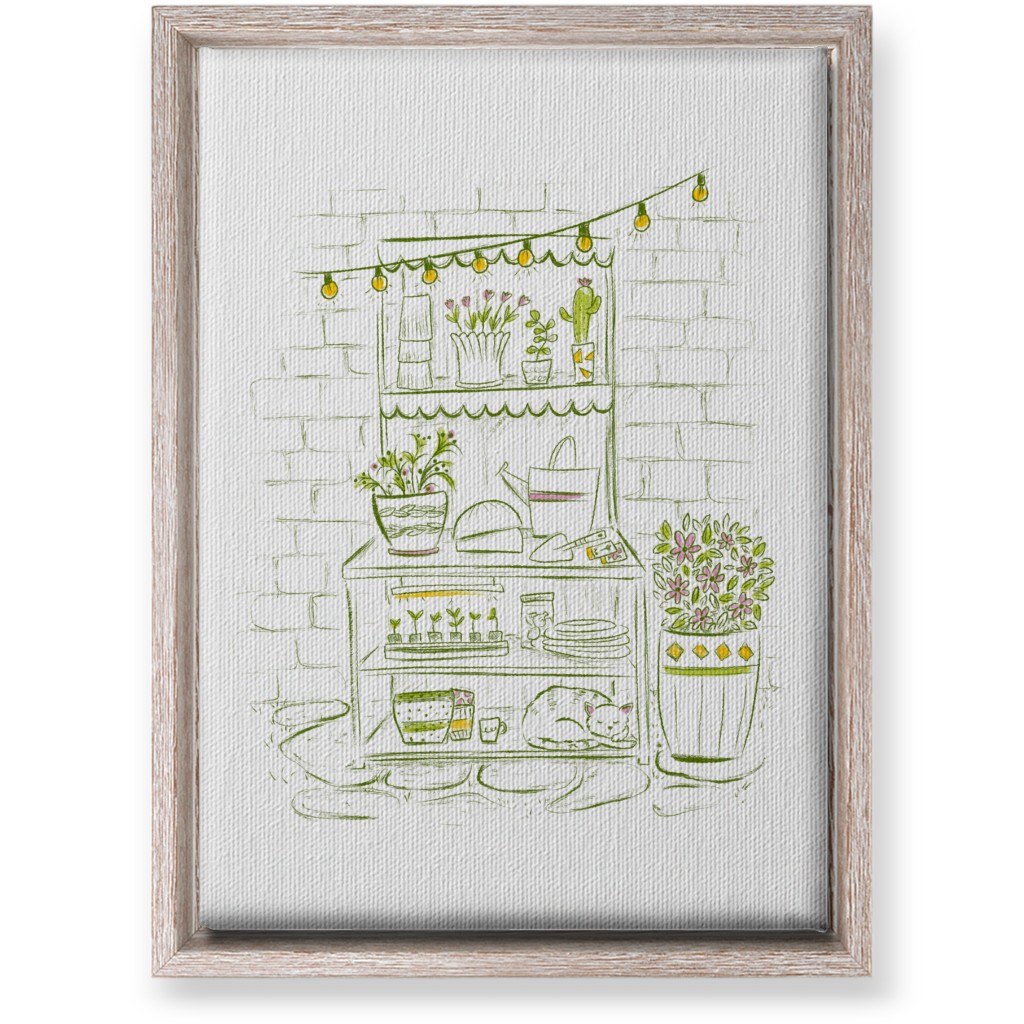 the Cat Nap Potting Stand - Green Wall Art, Rustic, Single piece, Canvas, 10x14, Green, Classic Green