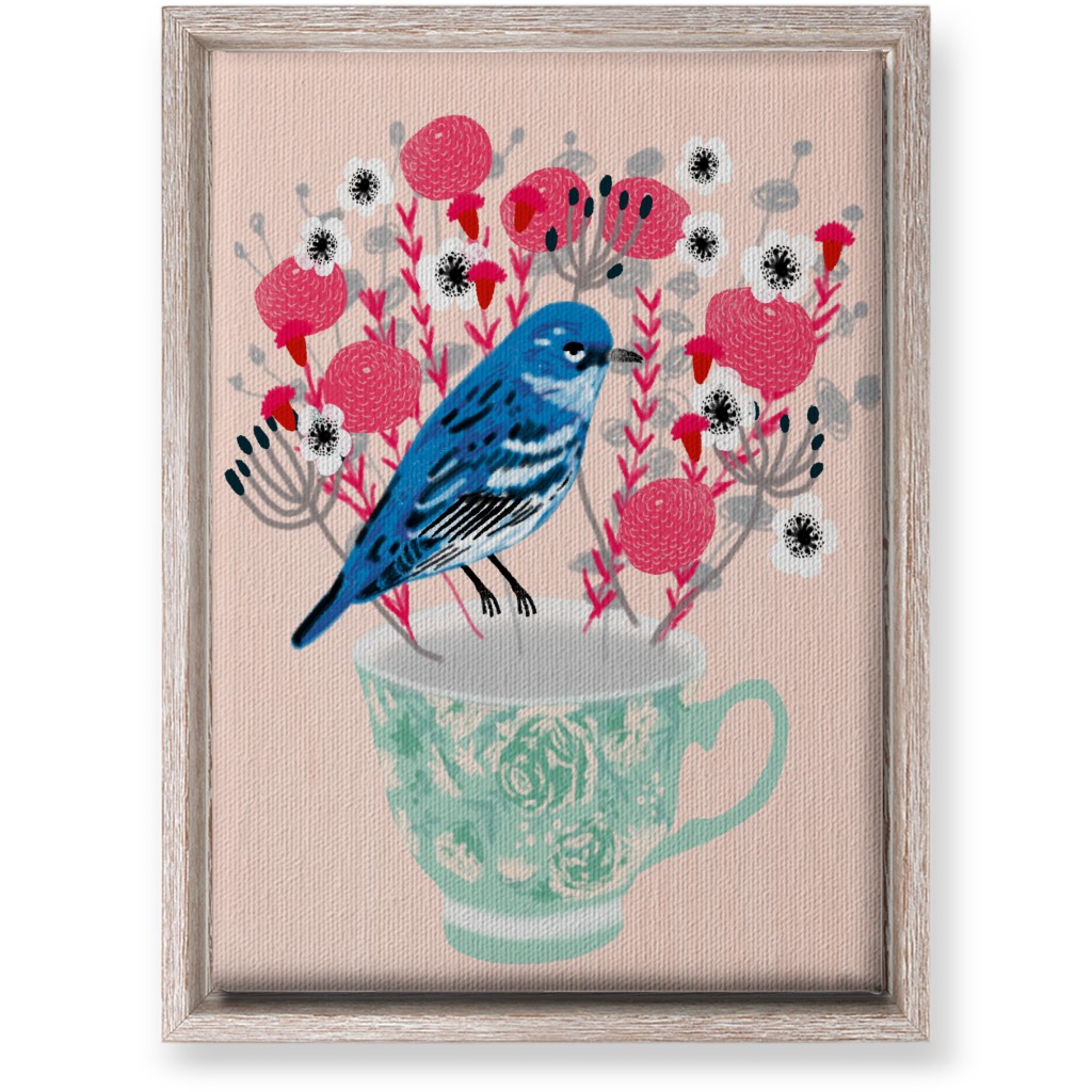 Blue Bird on Teacup Bouquet Wall Art, Rustic, Single piece, Canvas, 10x14, Multicolor