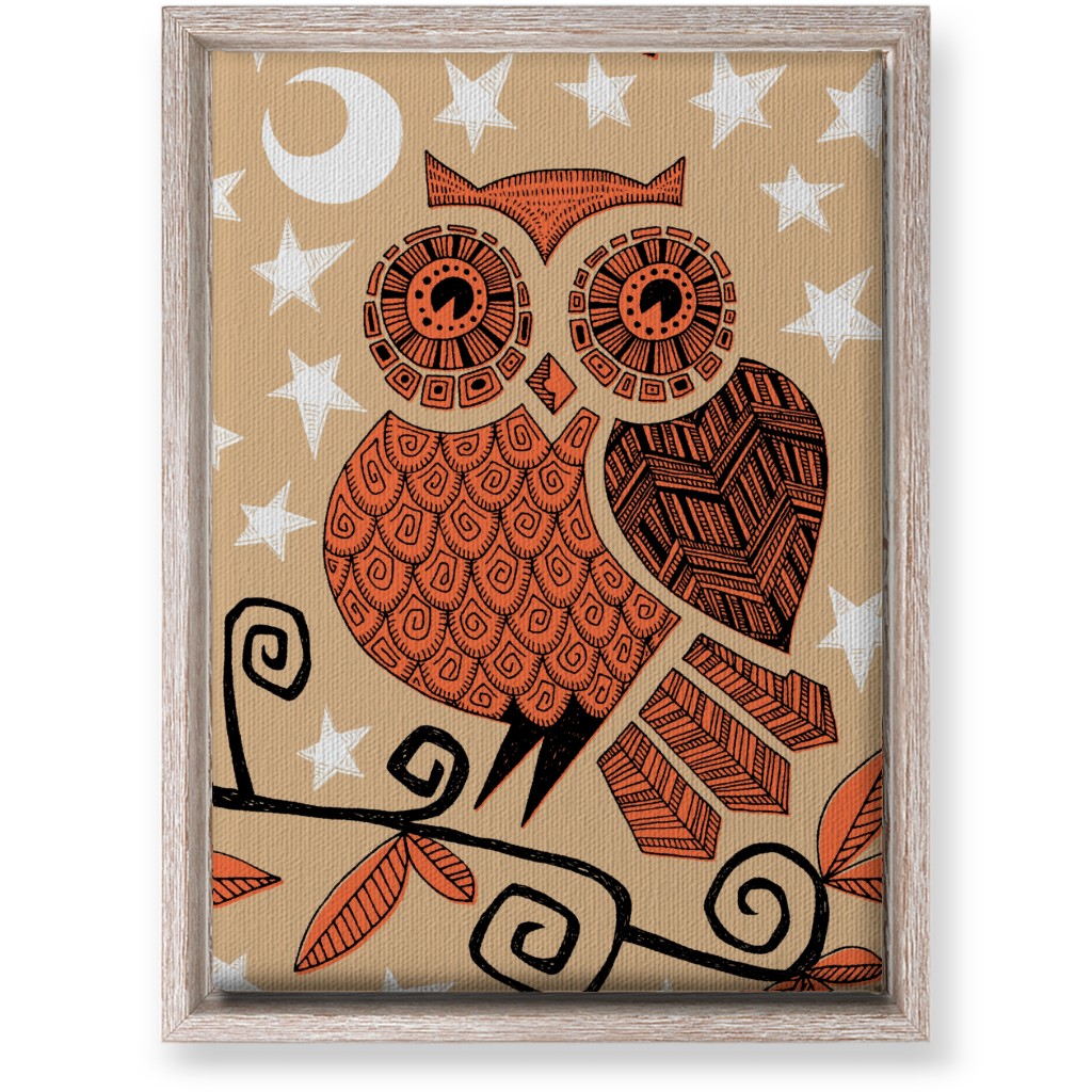 Owl Under the Moon - Orange & Brown Wall Art, Rustic, Single piece, Canvas, 10x14, Orange, Orange