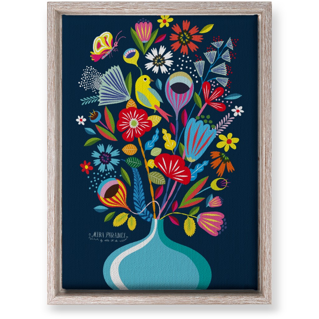 Folk Art Bouquet - Multi on Navy Wall Art, Rustic, Single piece, Canvas, 10x14, Multicolor