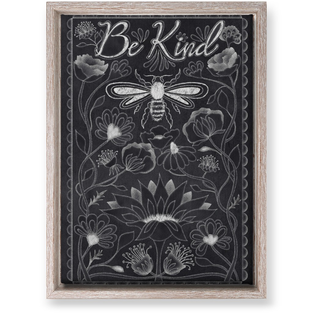 Be Kind Floral Wall Art, Rustic, Single piece, Canvas, 10x14, Black