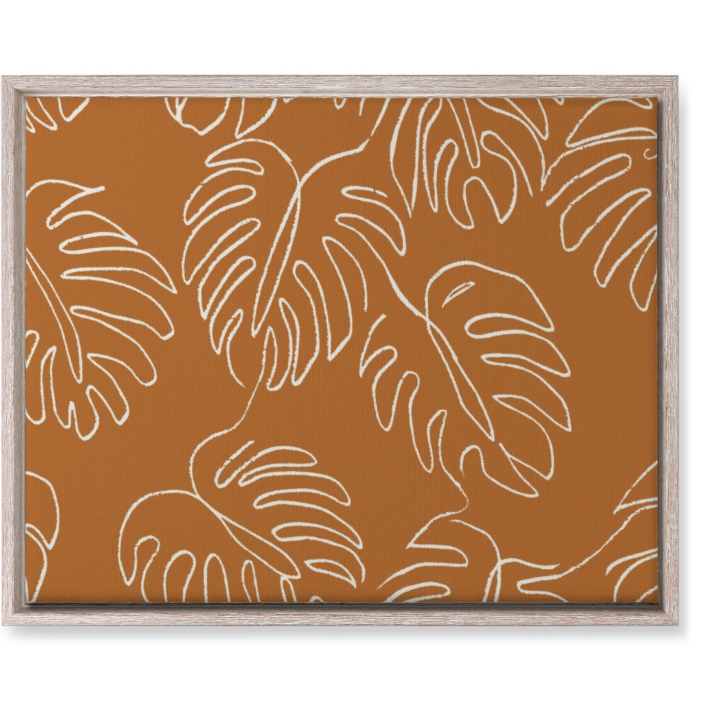 Monstera Line Art - Burnt Orange Wall Art, Rustic, Single piece, Canvas, 16x20, Orange