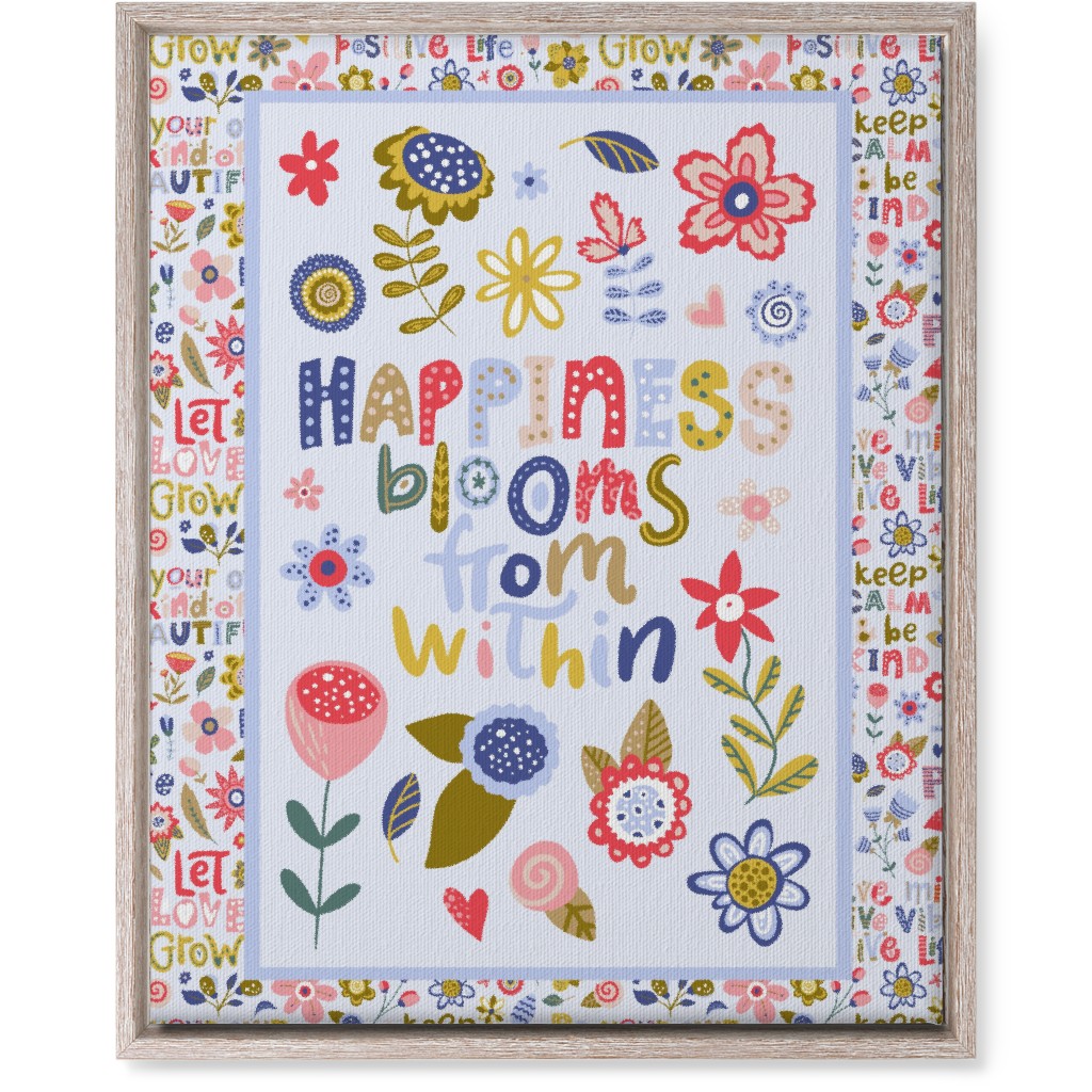 Happiness Blooms From Within - Inspirational Floral Wall Art, Rustic, Single piece, Canvas, 16x20, Multicolor
