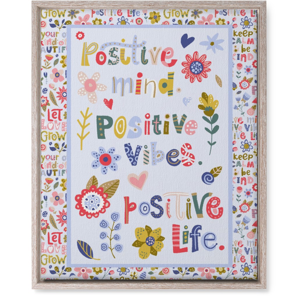 Positive Vibes, Positive Life - Inspirational Floral Wall Art, Rustic, Single piece, Canvas, 16x20, Multicolor