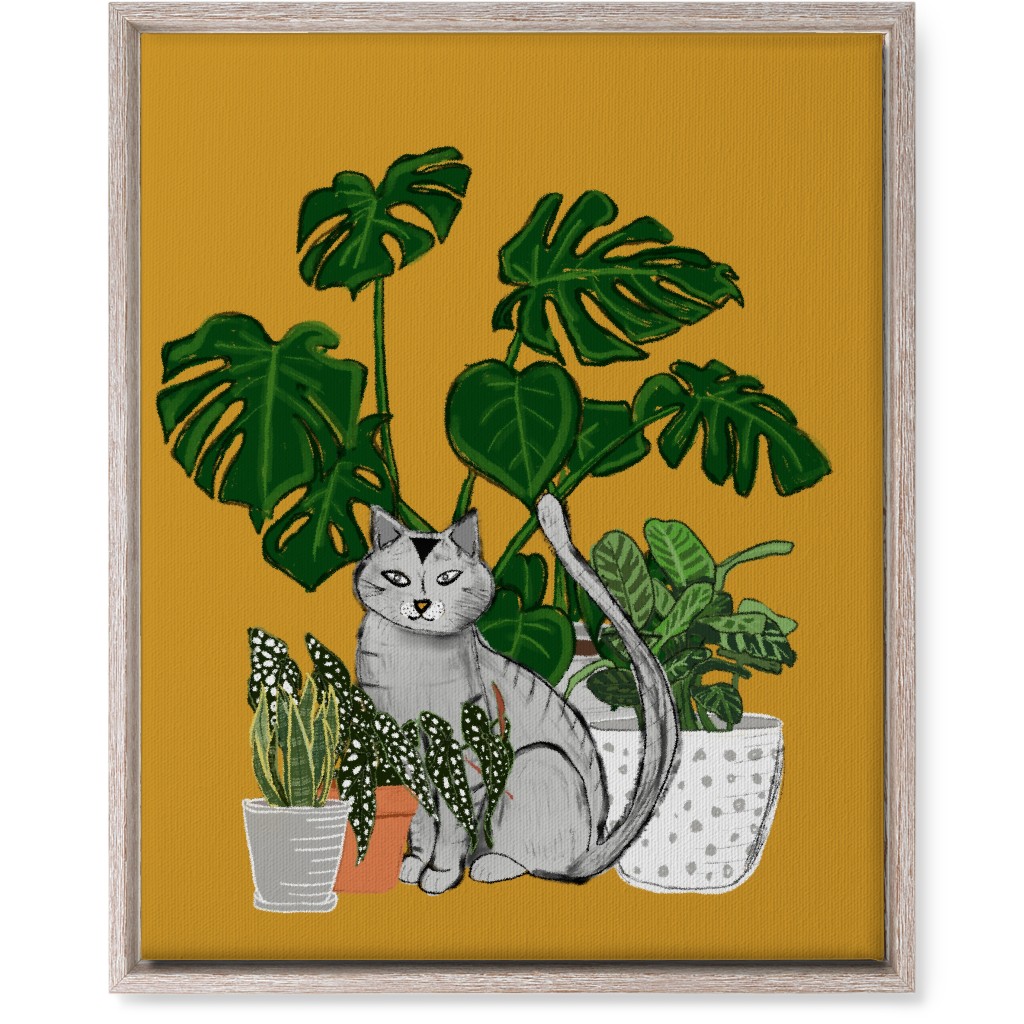 Indoor Garden Cat Wall Art, Rustic, Single piece, Canvas, 16x20, Orange, Golden