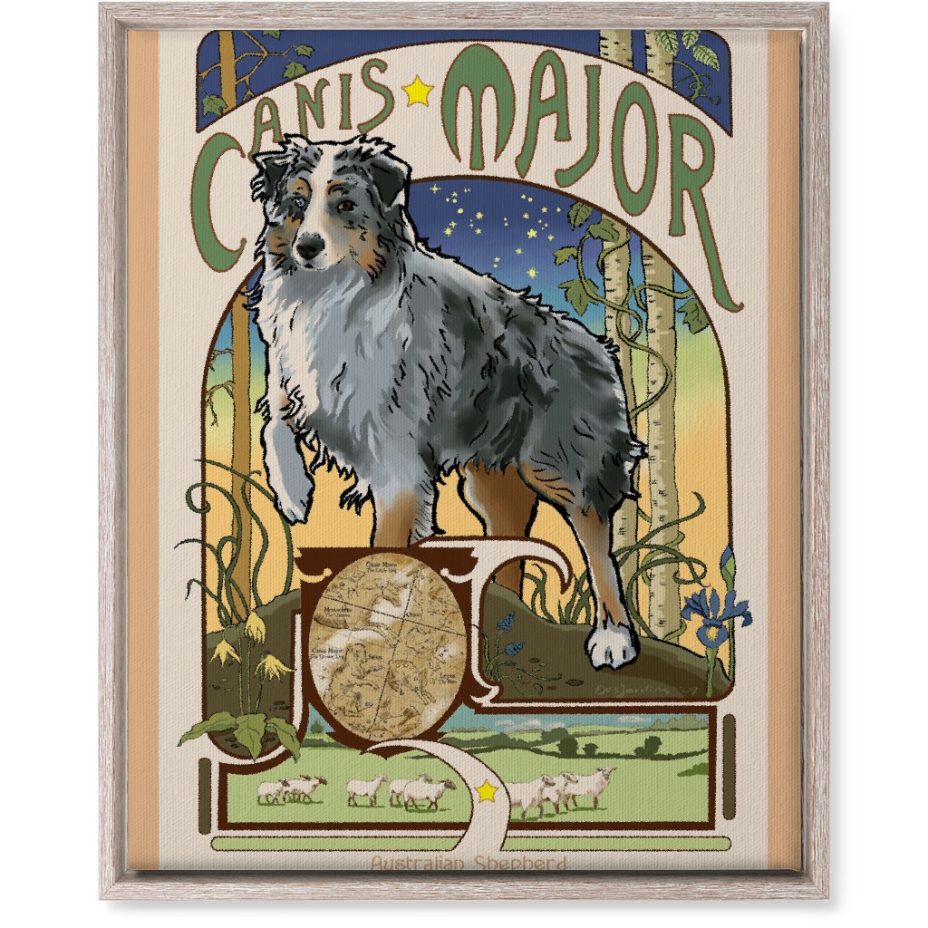 Art Nouveau Canis Major Aussie Wall Art, Rustic, Single piece, Canvas, 16x20, Multicolor