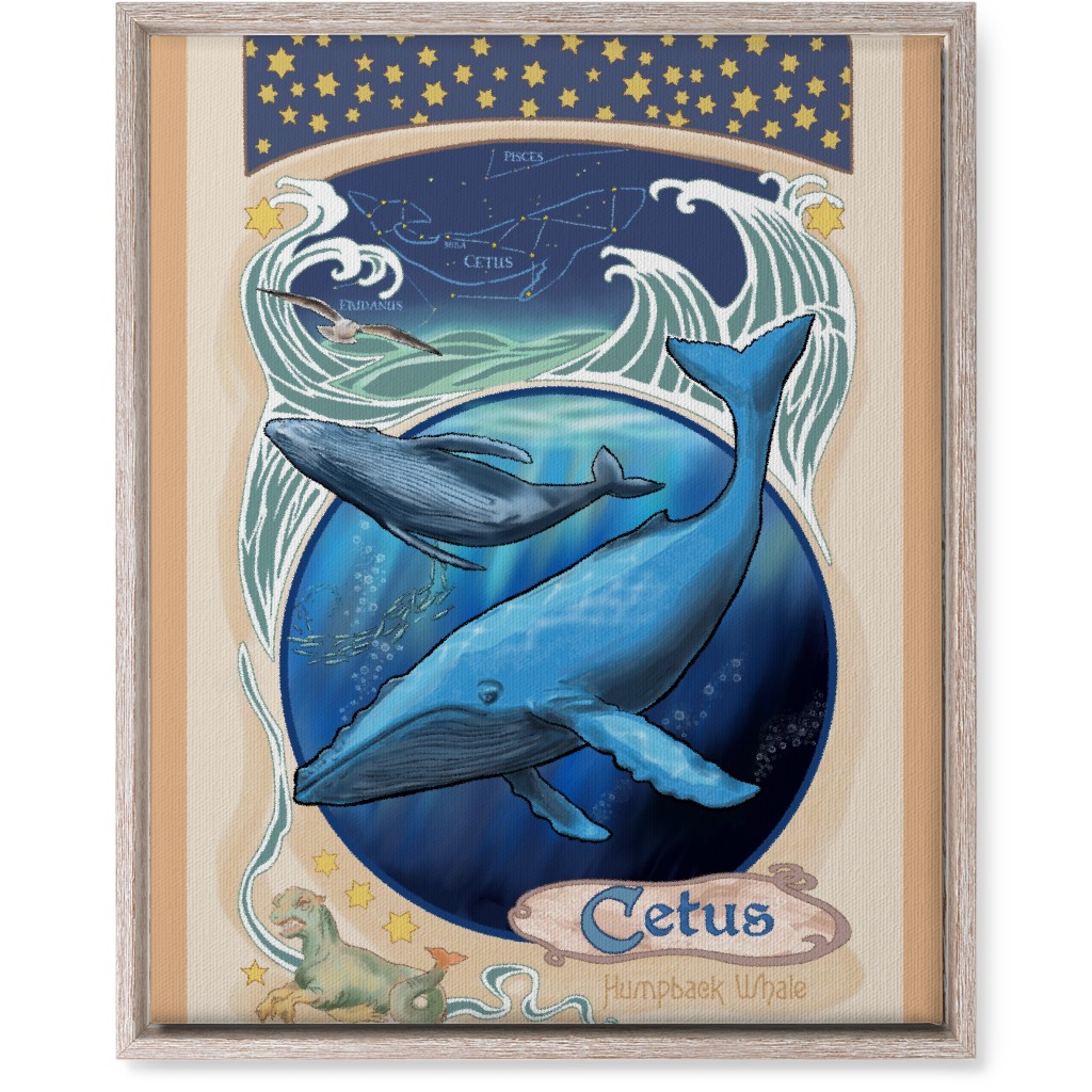 Art Nouveau Humpback Whale Wall Art, Rustic, Single piece, Canvas, 16x20, Blue, True Blue