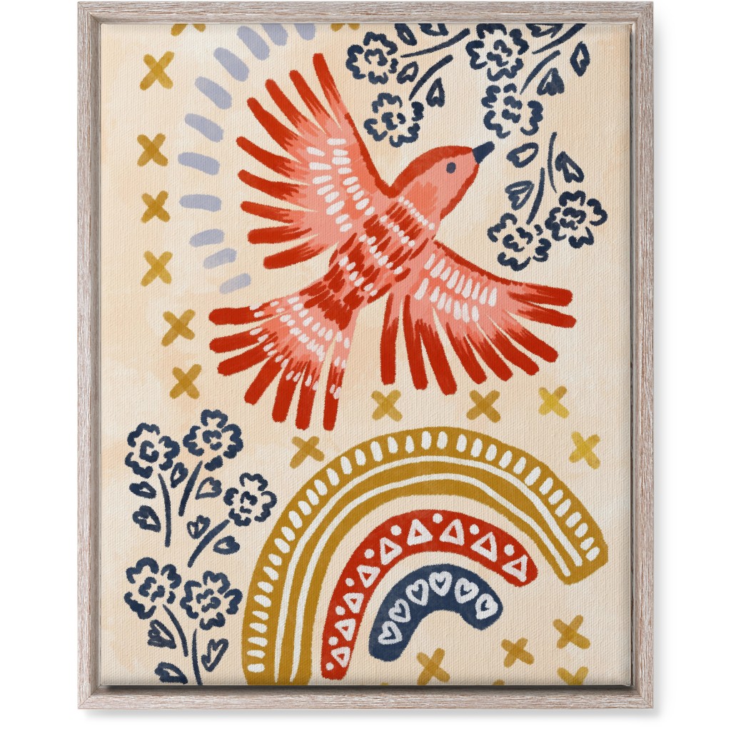 Bird, Rainbow, Flower, Spring Wall Art Wall Art, Rustic, Single piece, Canvas, 16x20, Multicolor