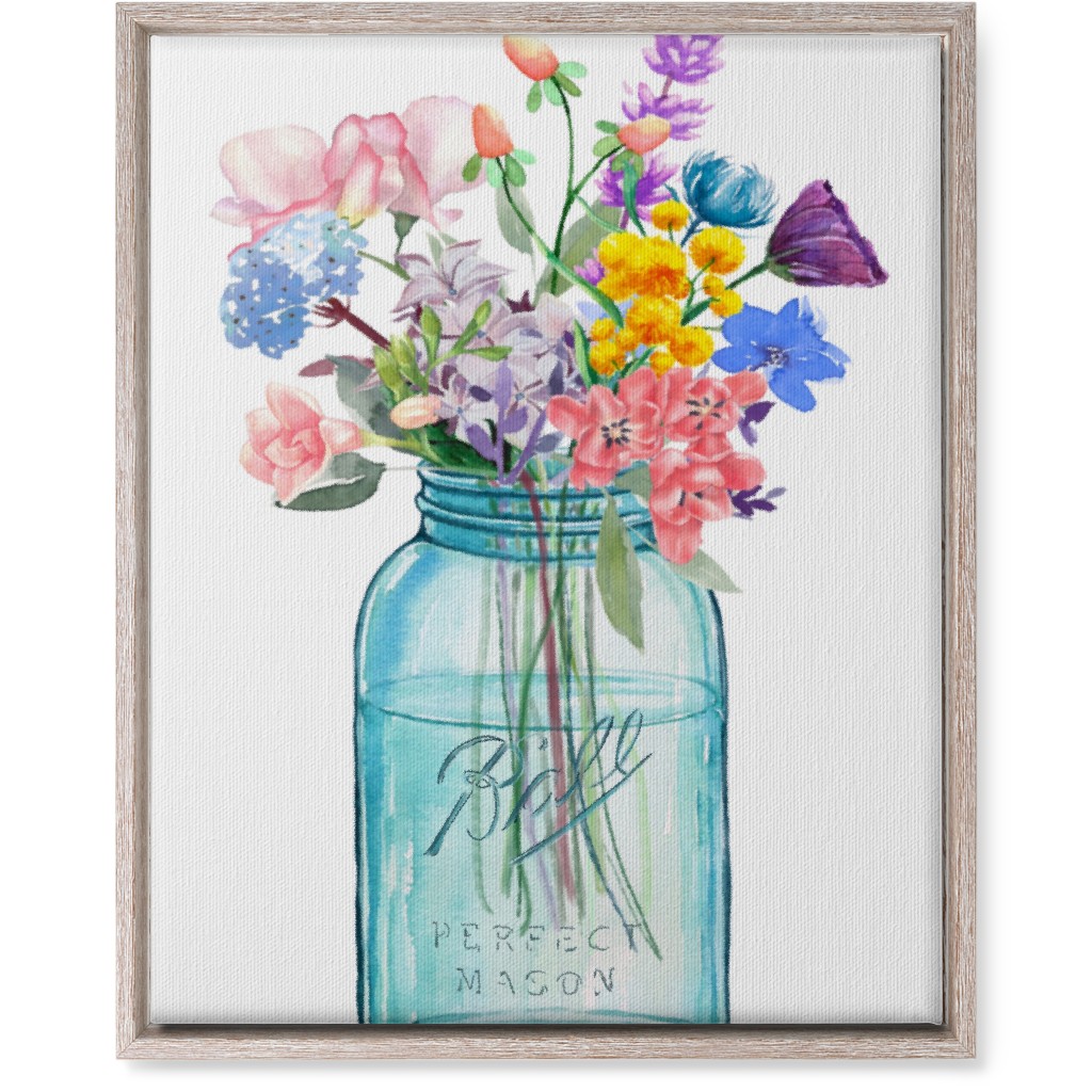 Watercolor Floral Mason Jar Bouquet Painting - Multi Wall Art, Rustic, Single piece, Canvas, 16x20, Multicolor