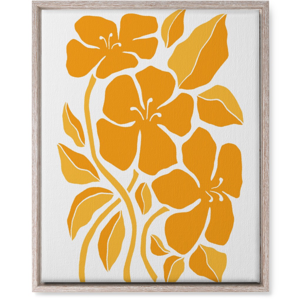 Minimalist Block Hibiscus Floral - Yellow Wall Art, Rustic, Single piece, Canvas, 16x20, Orange