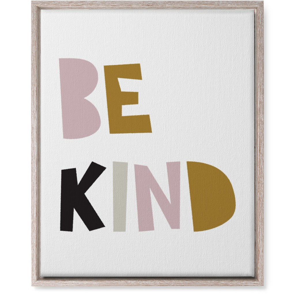 Be Kind Typography - Neutral With Pink Wall Art, Rustic, Single piece, Canvas, 16x20, Multicolor