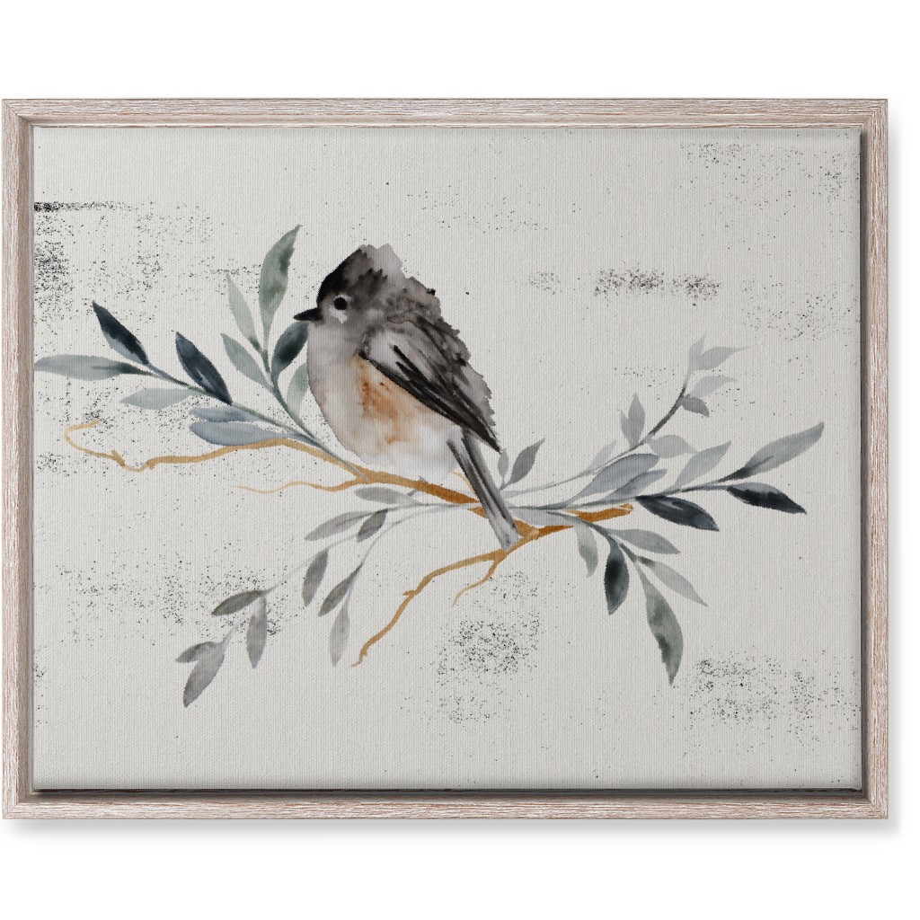 Winter Bird on Branch - Blue Wall Art, Rustic, Single piece, Canvas, 16x20, Gray