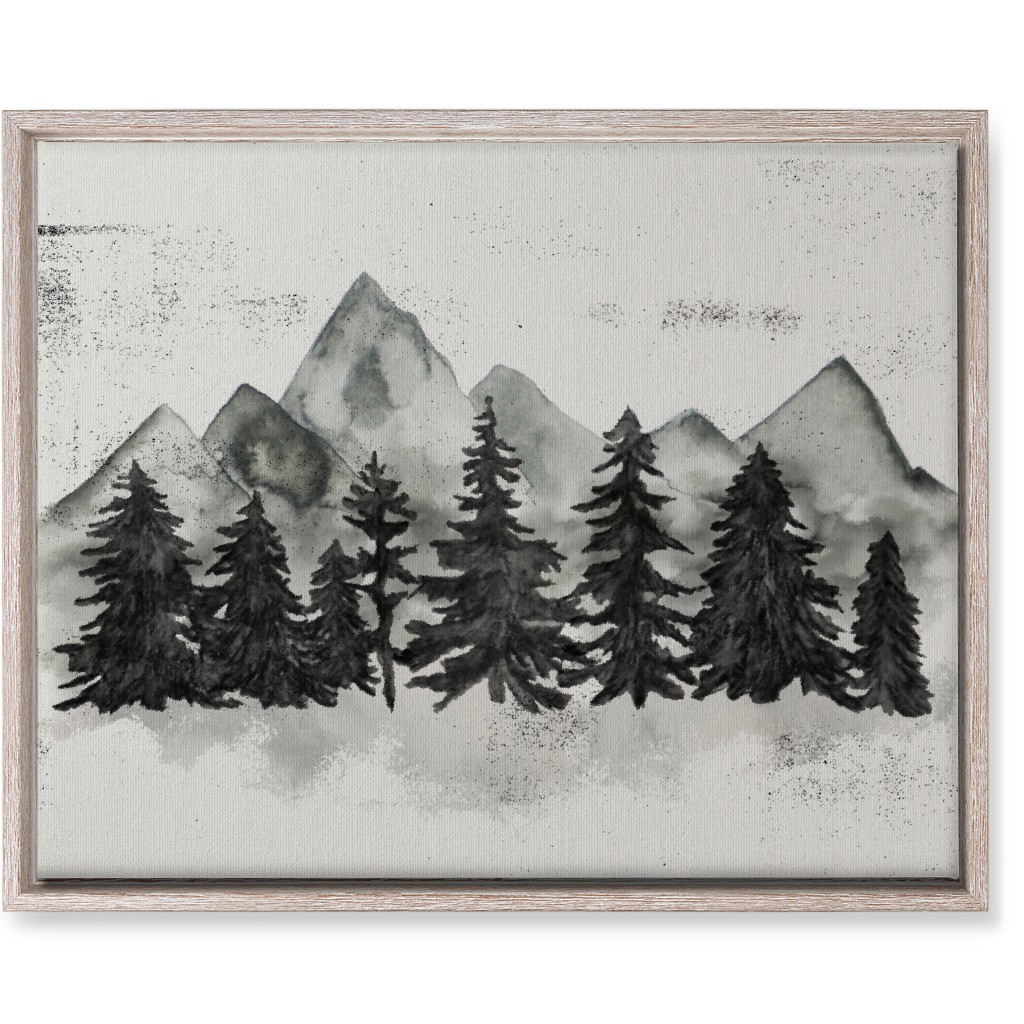 Pines and Mountains - Gray Wall Art, Rustic, Single piece, Canvas, 16x20, Black, Black