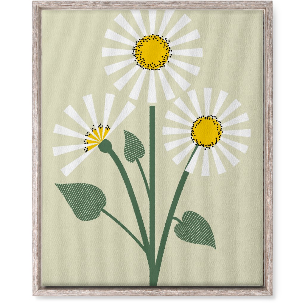 Abstract Daisy Flower - White on Beige Wall Art, Rustic, Single piece, Canvas, 16x20, Green