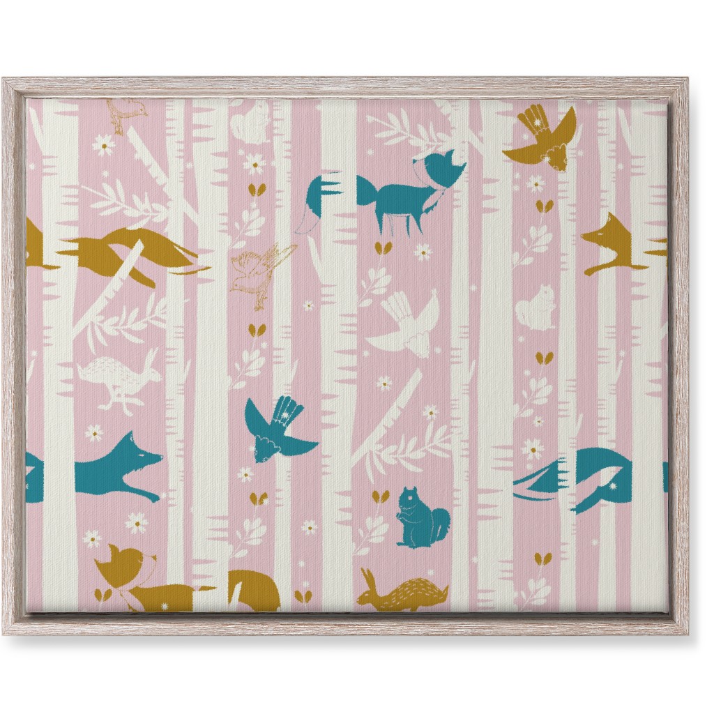 Birch Forest and Wild Animals Wall Art, Rustic, Single piece, Canvas, 16x20, Pink