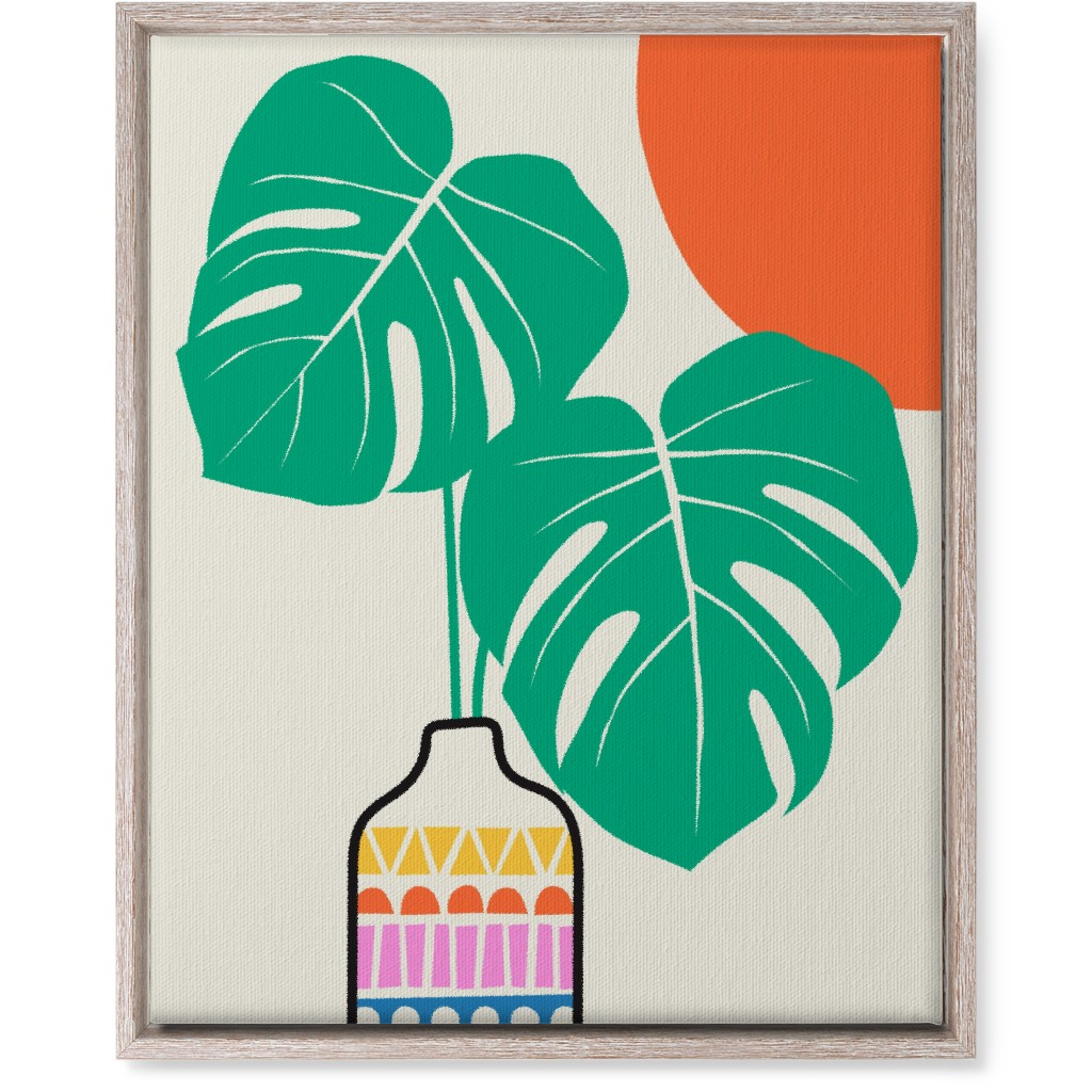 Monstera Leaves in a Vase - Neutral Wall Art, Rustic, Single piece, Canvas, 16x20, Multicolor