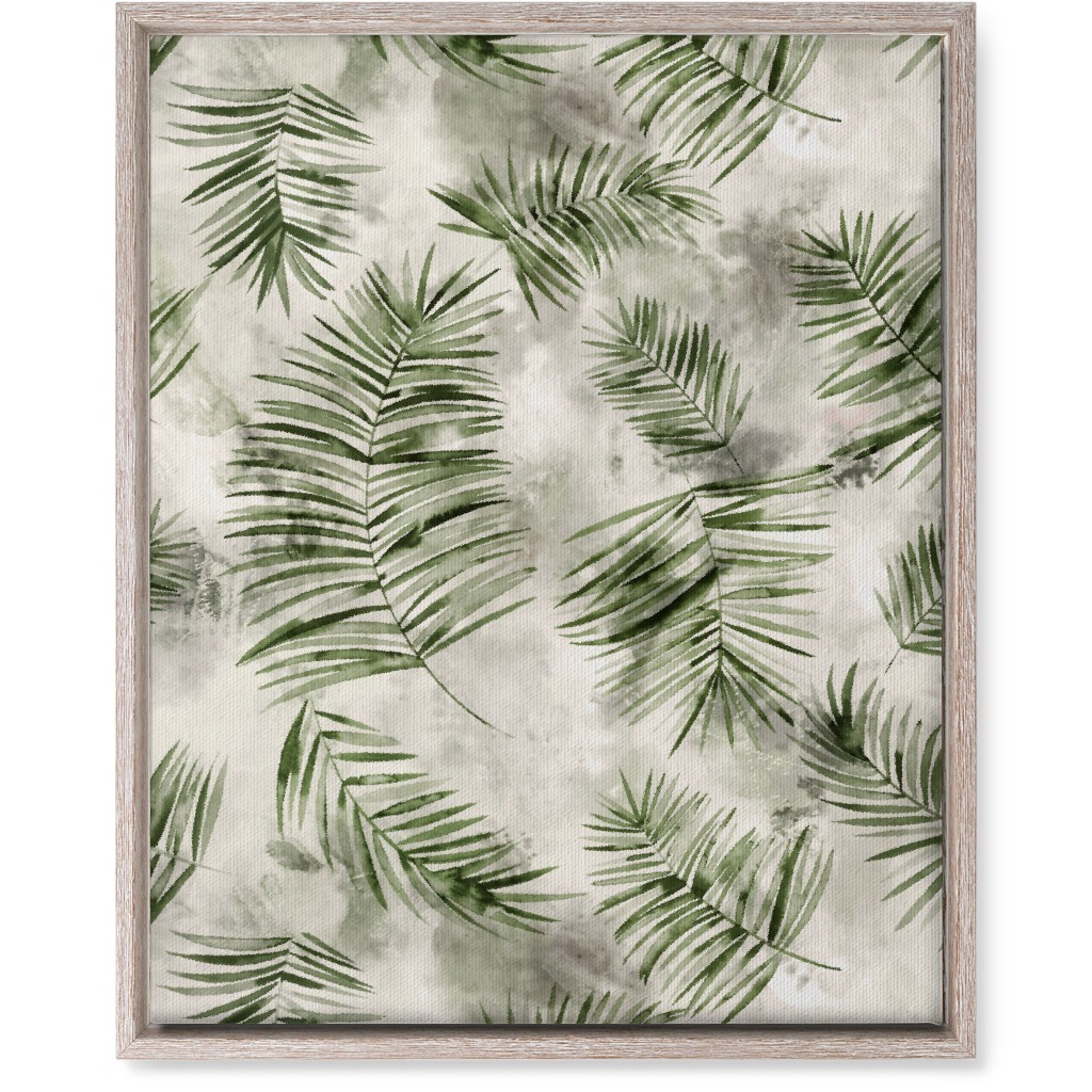 Watercolor Botanical Palms - Green on Beige Wall Art, Rustic, Single piece, Canvas, 16x20, Green, Classic Green