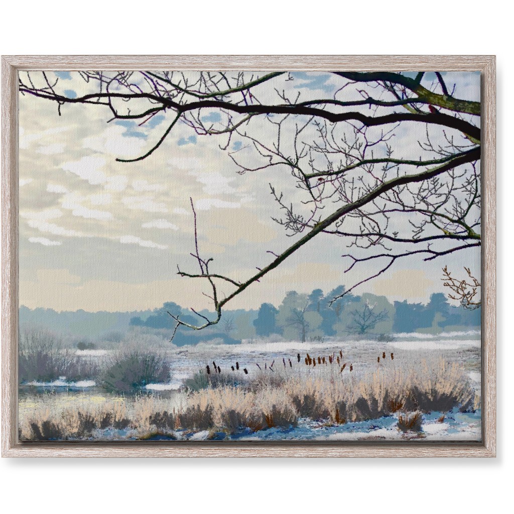 Winter Marsh With Trees Wall Art, Rustic, Single piece, Canvas, 16x20, Blue