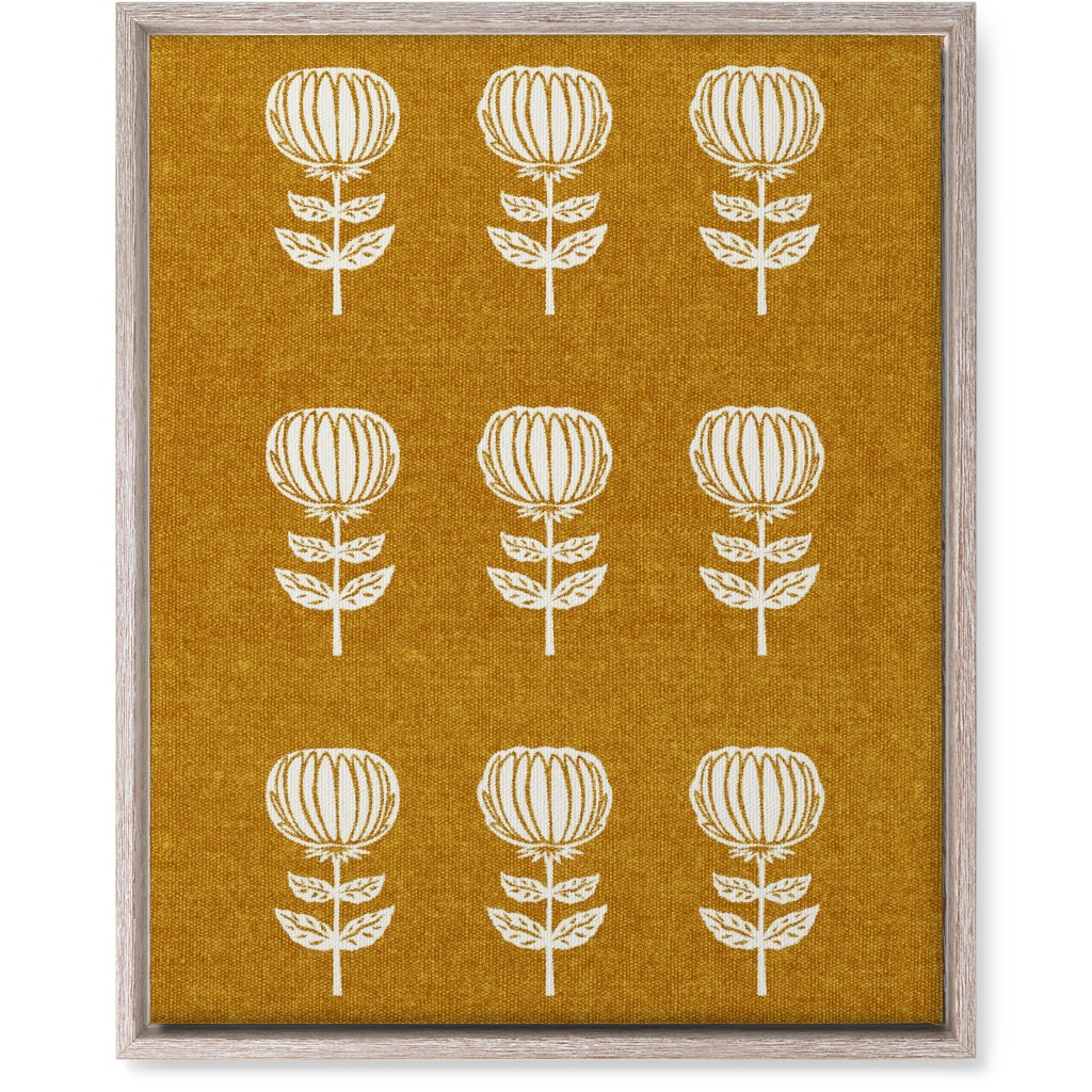 Block Print Floral Wall Art, Rustic, Single piece, Canvas, 16x20, Yellow