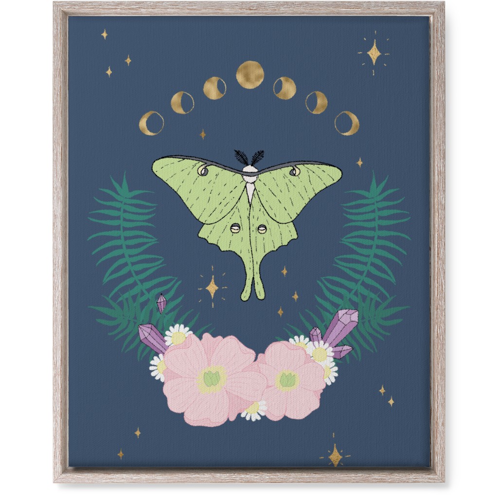 Mystical Moth Floral With Gems - Multi Wall Art, Rustic, Single piece, Canvas, 16x20, Blue