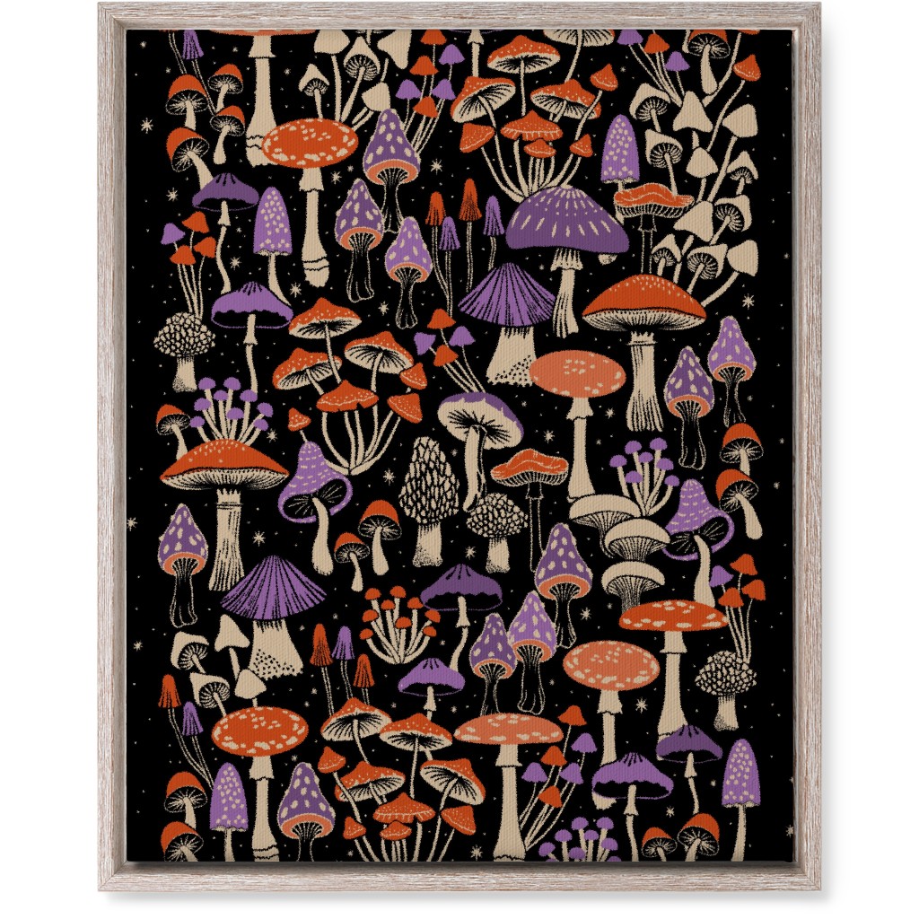Mushrooms and Stars Wall Art, Rustic, Single piece, Canvas, 16x20, Purple, Tulip