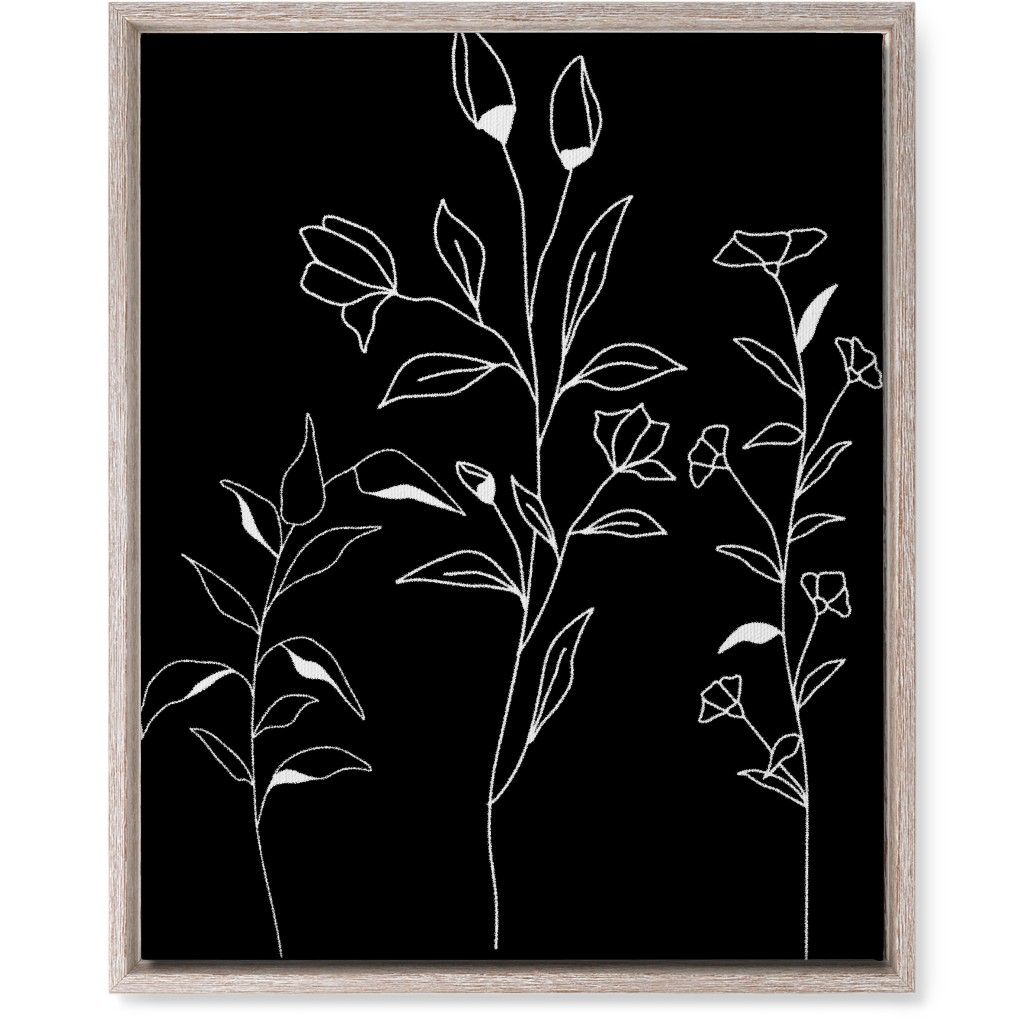 Wildflower Botanical - Black and White Wall Art, Rustic, Single piece, Canvas, 16x20, Black
