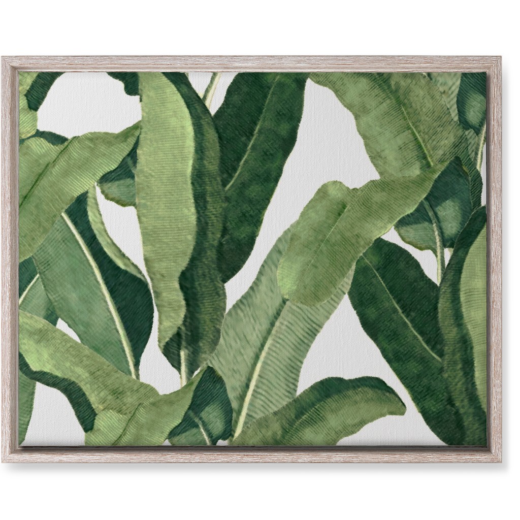 Tropical Leaves - Greens on White Wall Art, Rustic, Single piece, Canvas, 16x20, Green