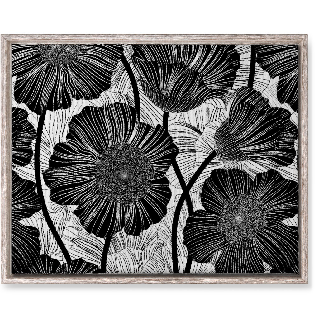 Mid Century Modern Floral - Black and White Wall Art, Rustic, Single piece, Canvas, 16x20, Black