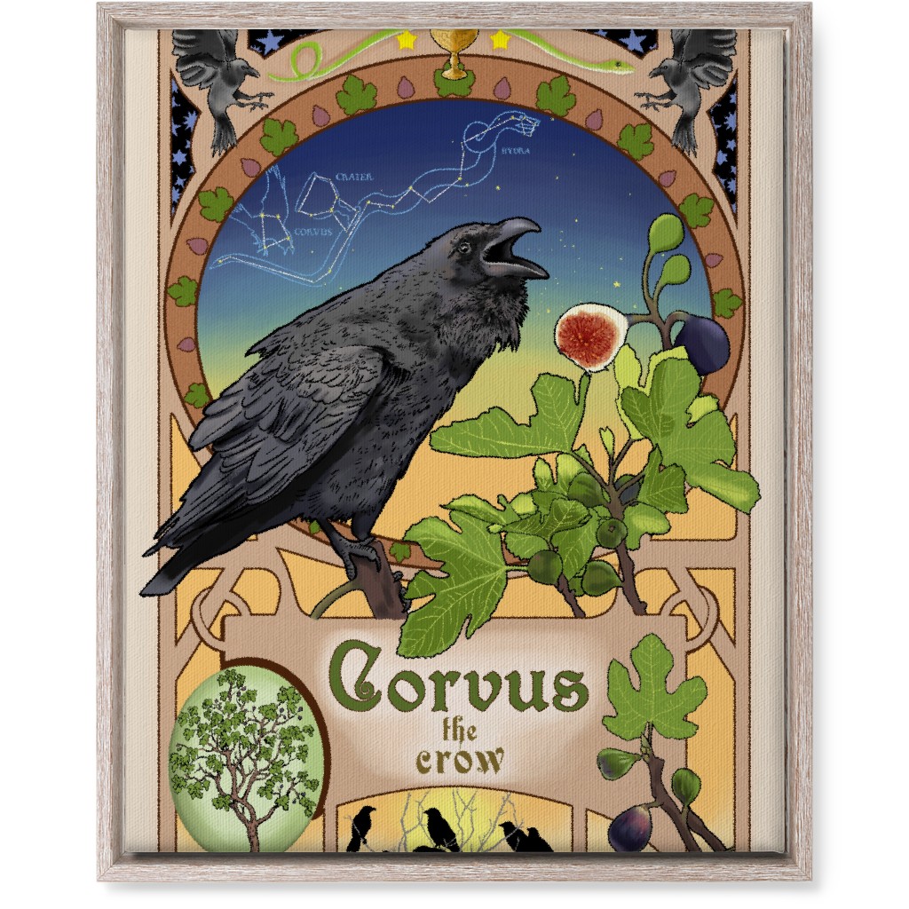 Art Nouveau Crow Wall Art, Rustic, Single piece, Canvas, 16x20, Multicolor