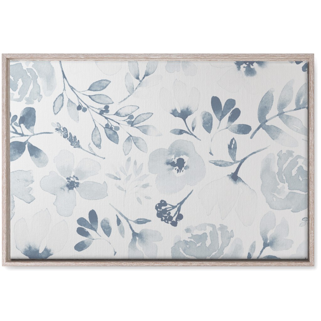 Faded Floral Watercolor - Light Blue Wall Art, Rustic, Single piece, Canvas, 20x30, Blue