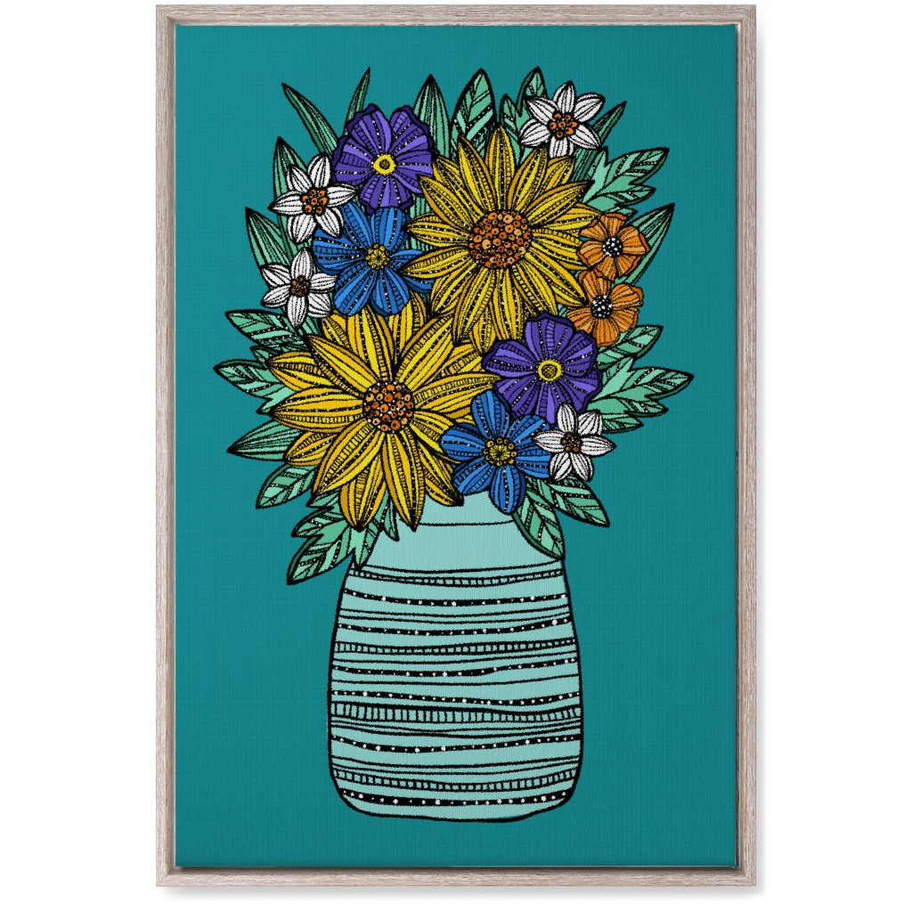 Sunflower Bouquet - Teal Wall Art, Rustic, Single piece, Canvas, 20x30, Multicolor