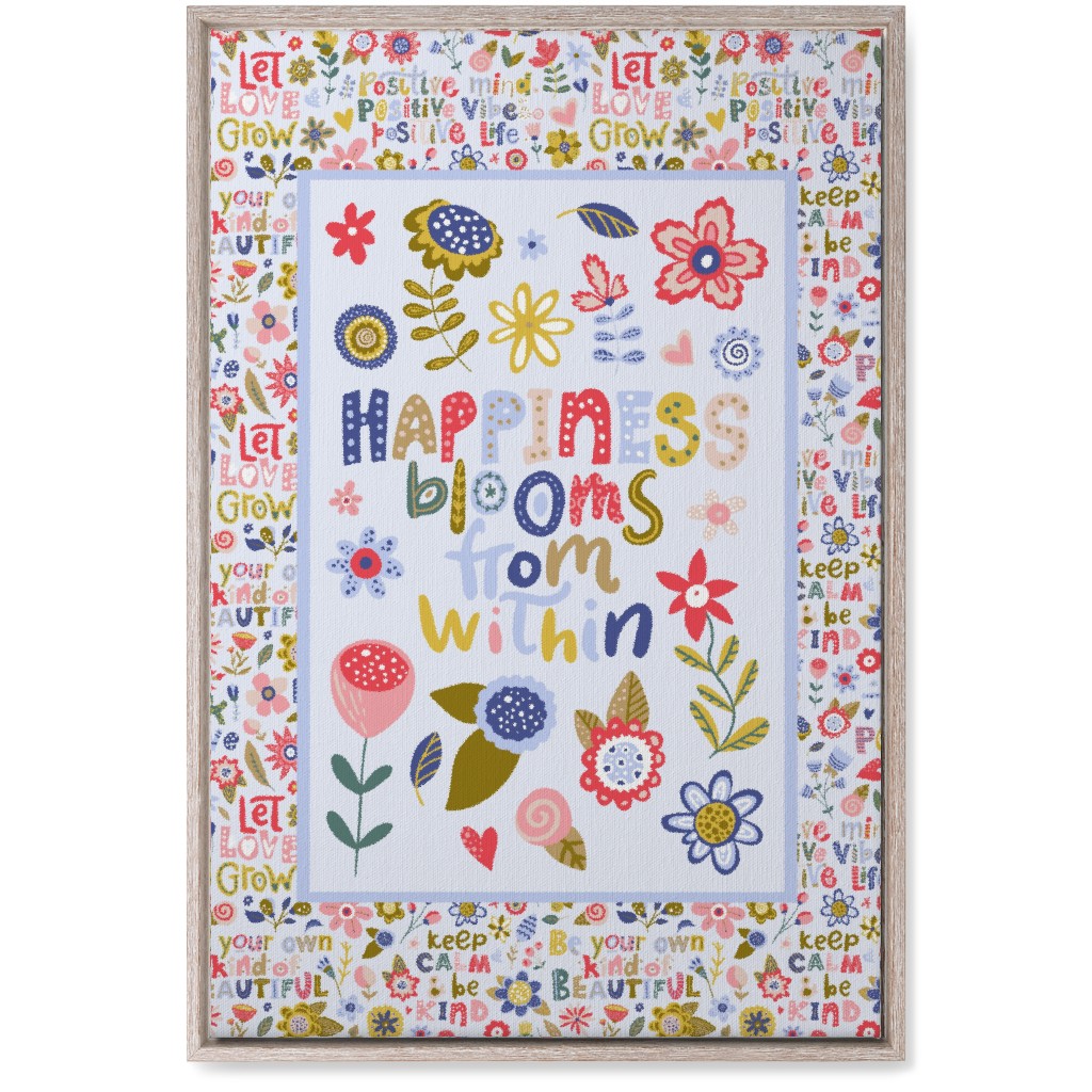 Happiness Blooms From Within - Inspirational Floral Wall Art, Rustic, Single piece, Canvas, 20x30, Multicolor